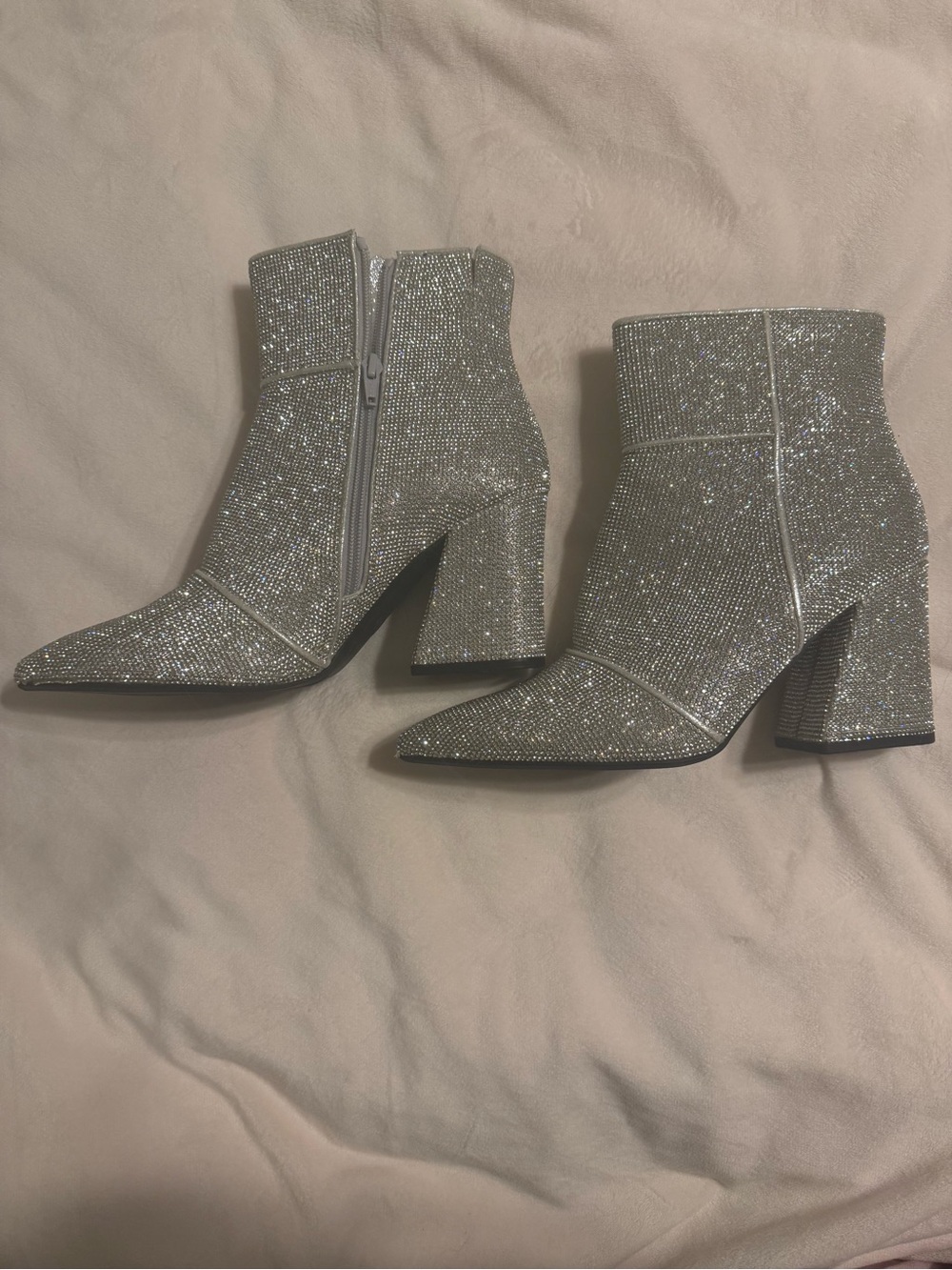 a new day Silver Glitter Pointed Toe Block Heel Ankle Boots